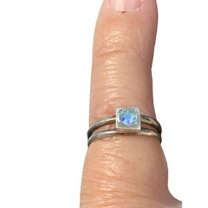 Vintage 925 Sterling Silver Ring Blue Topaz Square setting w/Round Stone Size 4